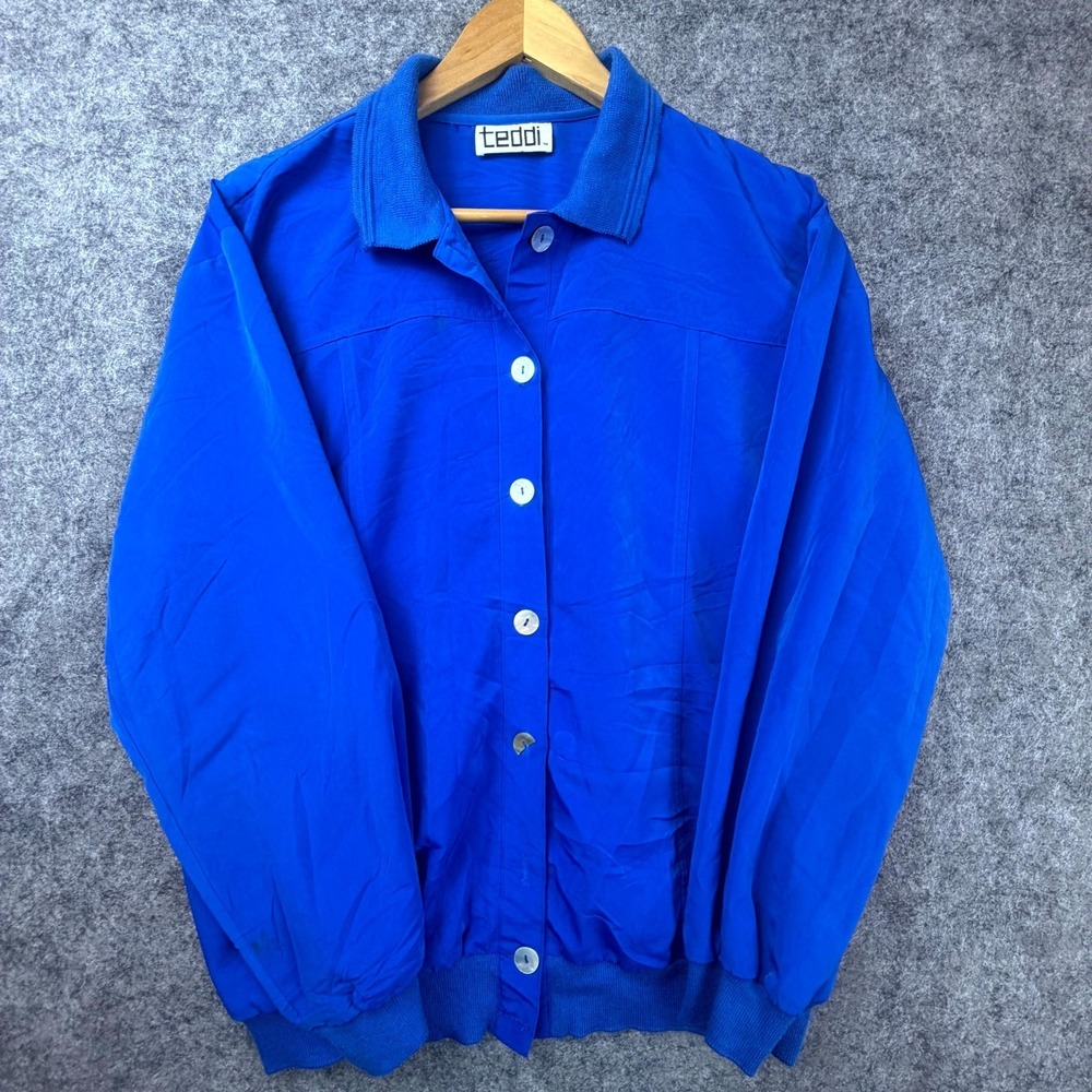 Vintage Teddi Sportswear Jacket Mens L  Blue Mother Pearl Buttons‎ Retro 80s 90s